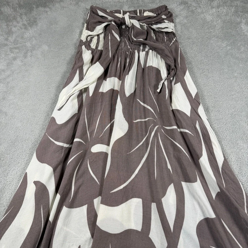 Marcella Hawaii Maxi Skirt Women One Size Brown Taro Print Smocked Tie Waist